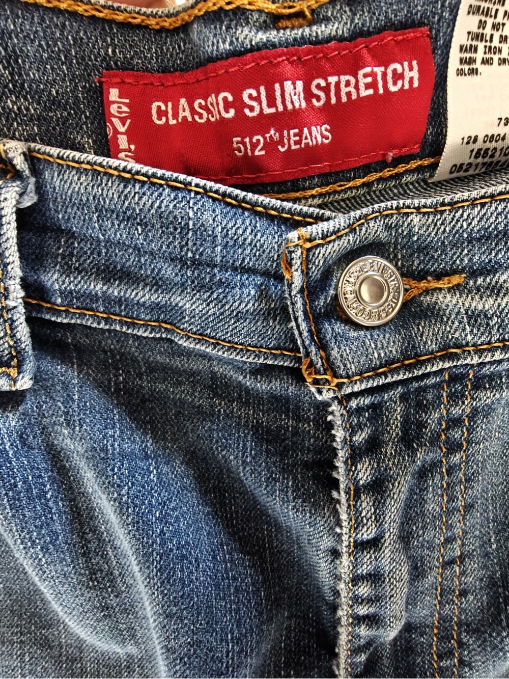 Levi's 512 Classic Slim Stretch Jeans - Blue Denim with Gold Stitching